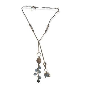Chico's Silver Tone Beaded Y Drop Elephant Pendant Necklace